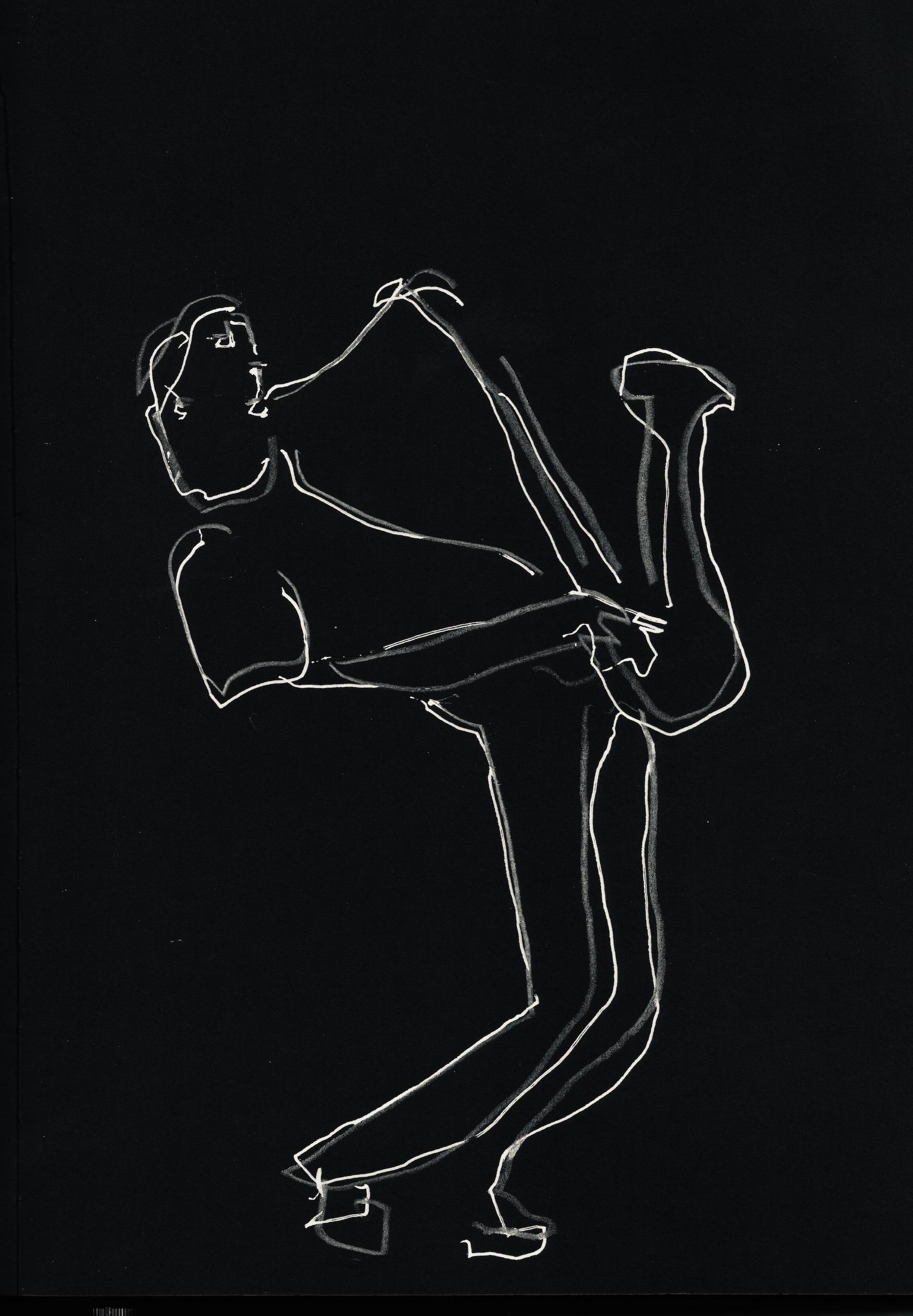 Sax Player White on Black Drawing